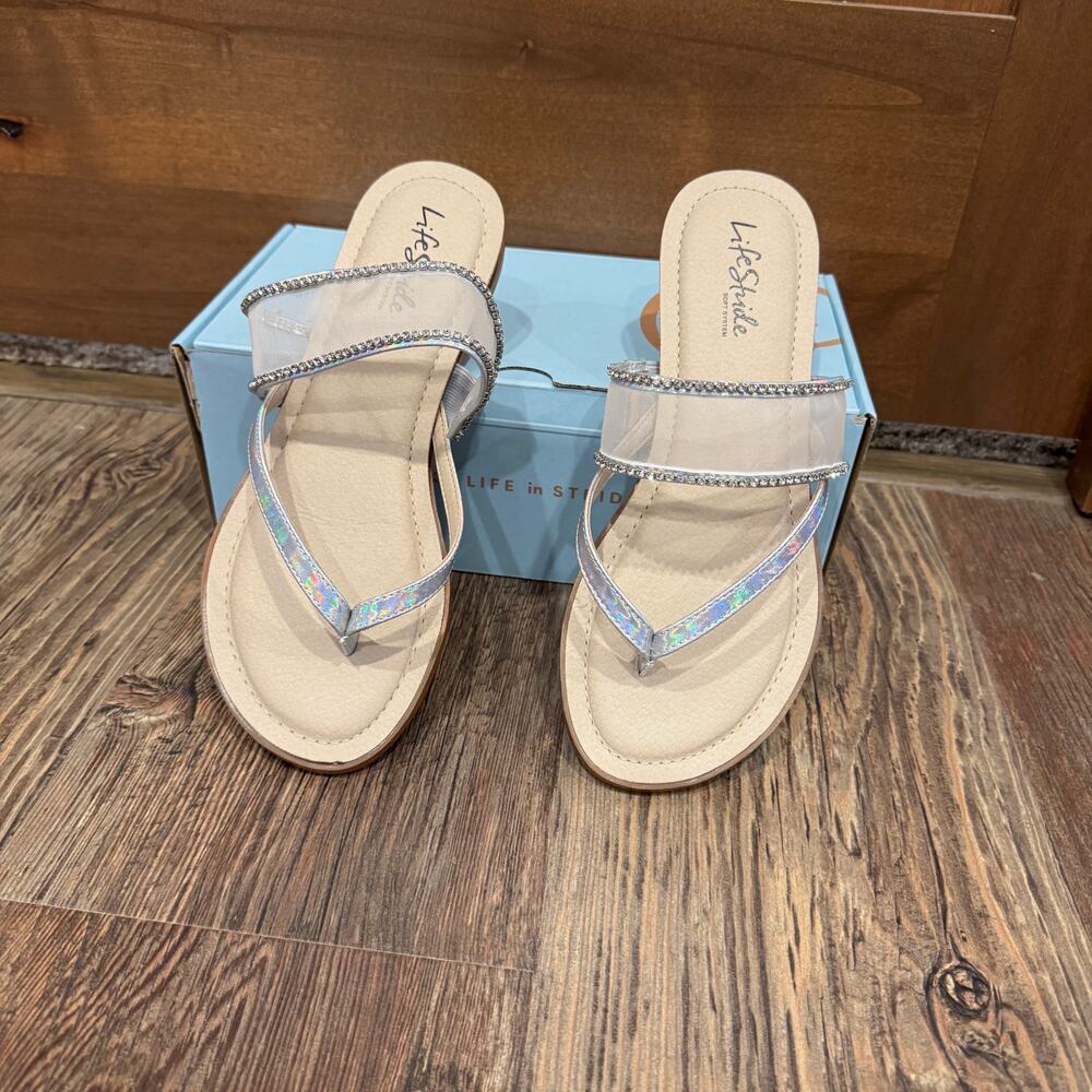 Lifestride Radiant Glow Iridescent flat slide sandal Size 9W